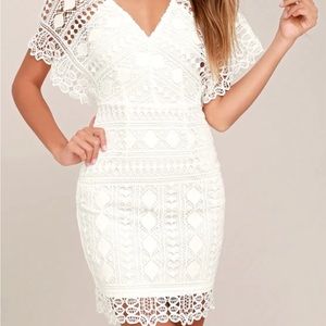 Lulus NWT lace white short dress graduation, bachelorette, rehearsal, size small